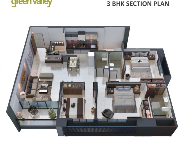 3 BHK Section Plan - Block A & B